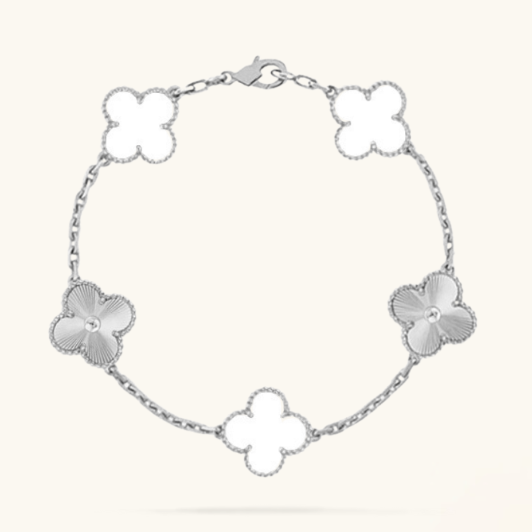 TRÉBOL | Pulsera Blanca/Plateada