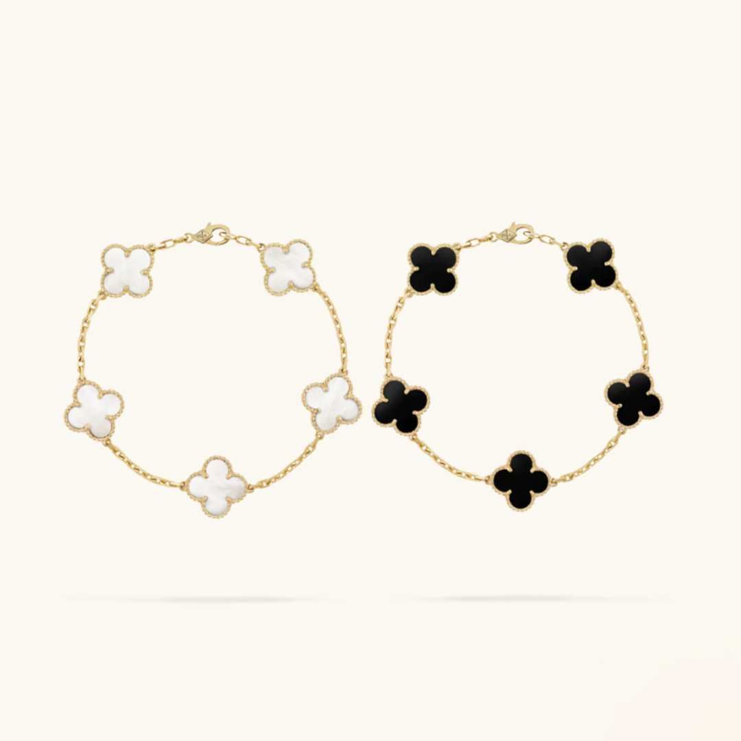 Conjunto de Pulseras de Trébol - Negro/Blanco