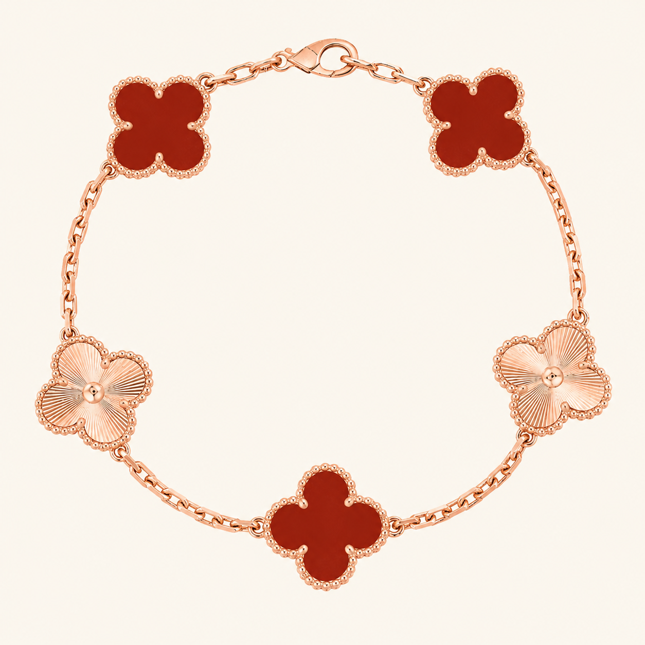TRÉBOL | Pulsera de Oro Rosa Guilloché