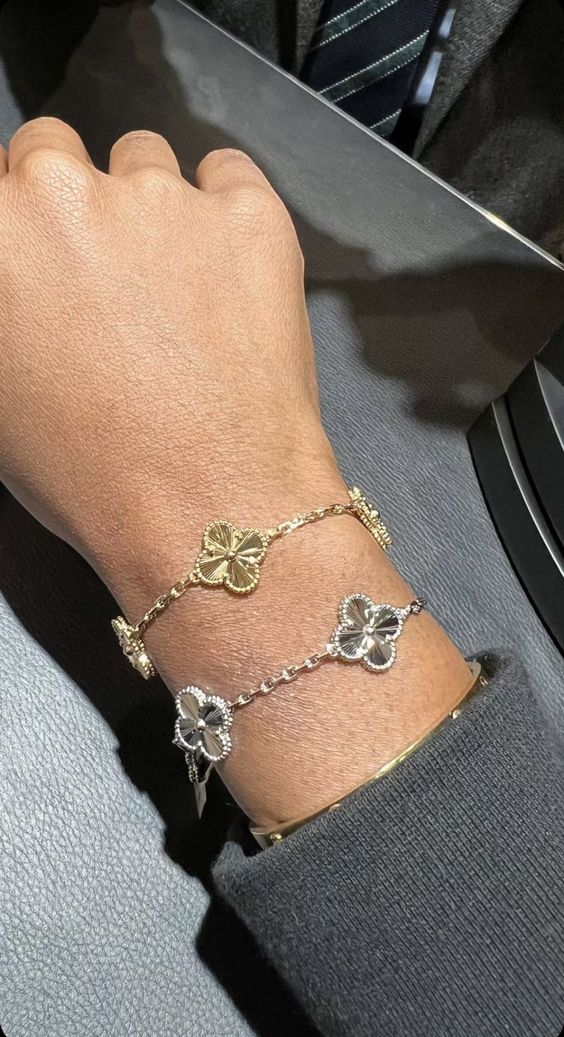 Conjunto de Pulseras de Trébol - Plata/Oro