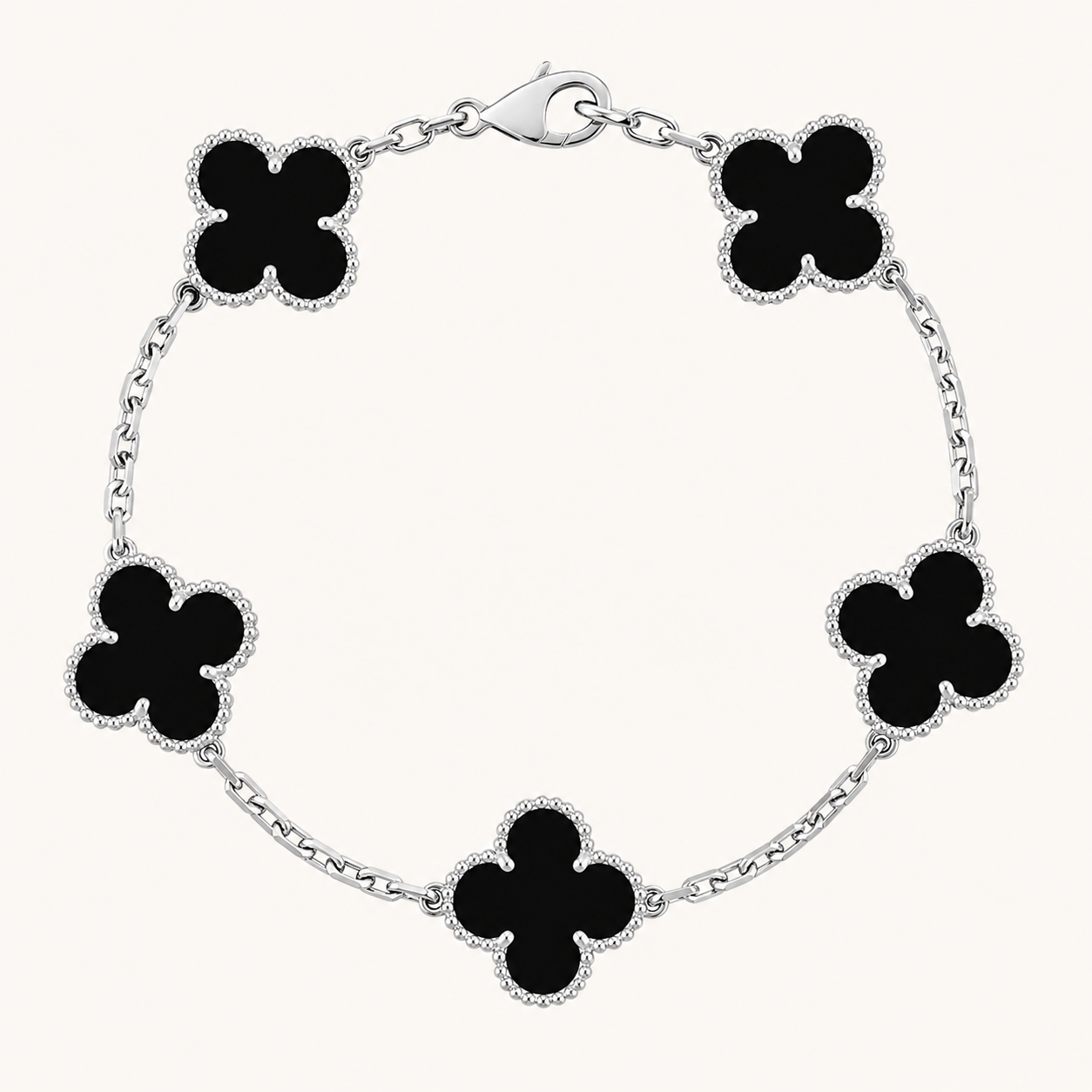 TRÉBOL | Negro/Plateado Pulsera