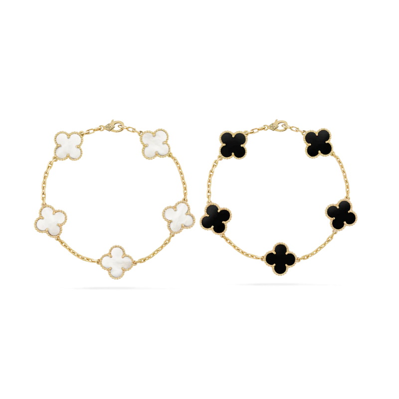 Conjunto de Pulseras de Trébol - Negro/Blanco