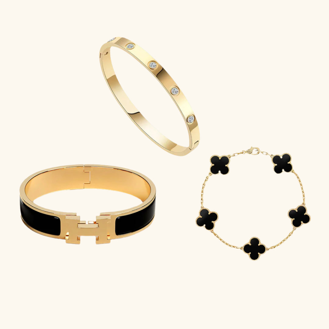 Conjunto de Pulseras de 3 Piezas en Negro